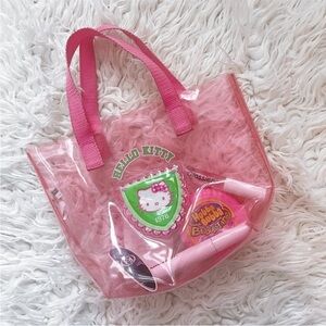 Vintage 2003 Hello Kitty Pink Jelly Mini Tote Bag Sanrio Y2K Kawaii Clear PVC